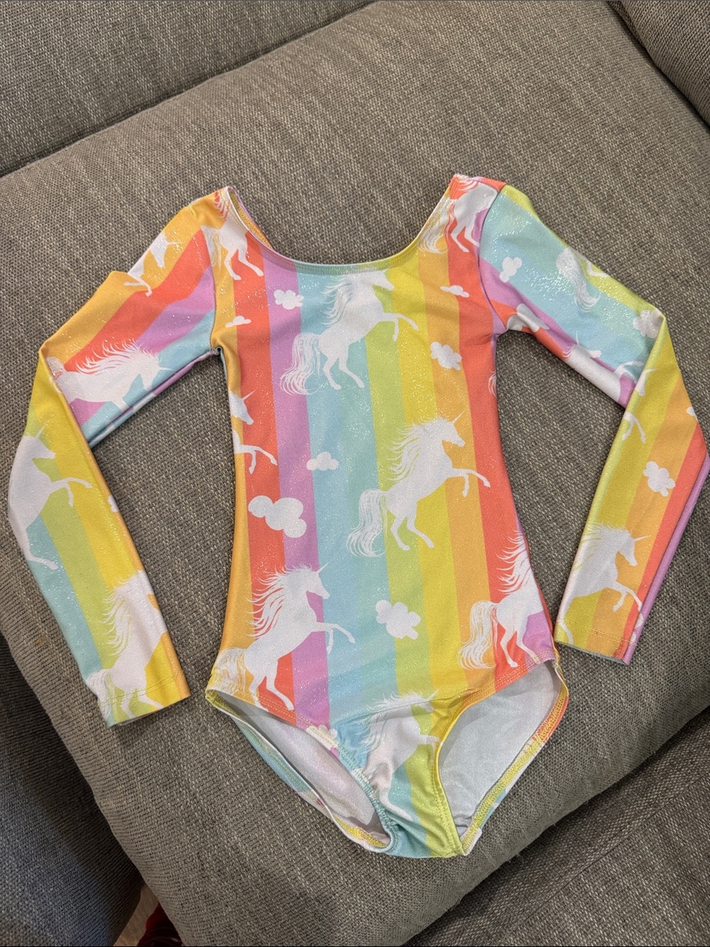 Kids Rainbow Unicorn Long-Sleeve One-Piece Leotard